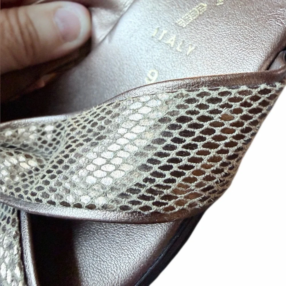 Italian Shoemakers Snakeskin Gold Wedge Sandal Size 9